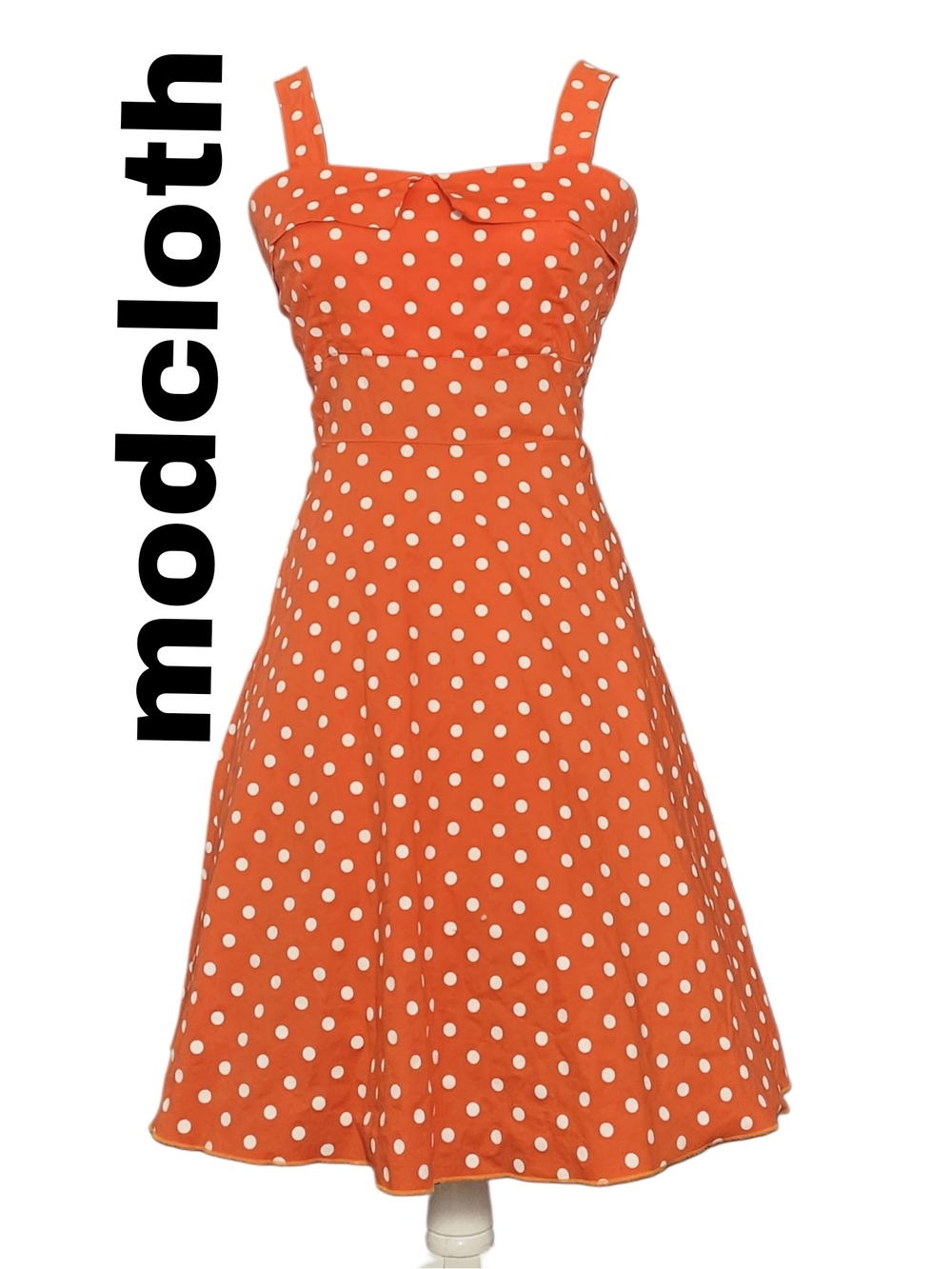 Modcloth Retro 1950s Style Orange and White Polka Dot Midi Sundress
